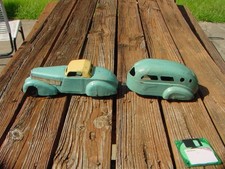 1930's Wyandotte Pressed Steel Original Paint Streamline Car & Camper Set Toy picture