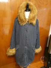 ASA Fashion Group Blue Jean Parka Faux Fur Hood Down Winter Outdoor Overcoat XL picture