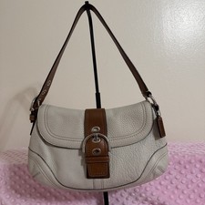 Coach Soho Vintage Y2K White Leather With Brown Trim Shoulder Bag picture