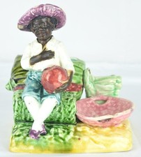 ANTIQUE BLACKAMOOR MAJOLICA MATCH HOLDER MATCH STRIKER ASHTRAY CIGARETTE HOLDER picture