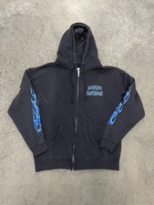 Vintage Y2K Harley Davidson Zip Up Hoodie Blue Flame Sleeves Size Large Faded picture