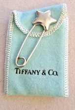 Tiffany & Co 925 Sterling Silver Star Star Diaper Pin w/ Pouch 1990s Vintage picture