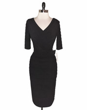 NEW ADRIANNA PAPELL Size 8 Sheath Dress Black Short Sleeve Stretch Knit Belt picture