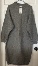 H&M Women’s L Gray Knit Ribbed Crew Neck Long Sleeve Knee Sweater Dress picture