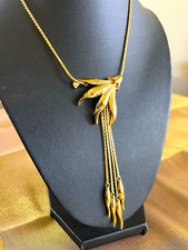Vintage Monet Necklace Botanical Tassel Signed Gold ToneLeaf “Stunning”Excellent picture