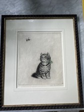Vintage Mita Heiderbauer Kitten With Green Bow Watching Bee-Collector’s Piece picture