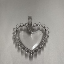 Vintage Pressed Glass Heart Dish Beaded Rim Candy Trinket Bowl picture
