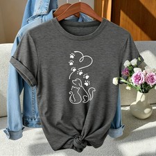 Women's T‑Shirt Pet Mom Cat Dog Line Drawing Art Print Casual Versatile Tee Top picture