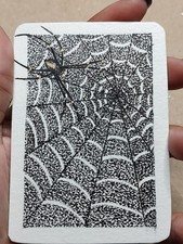 ACEO Original Art Spider Web Stippling Pointillism Drawing Halloween Theme picture