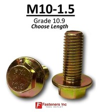 M10-1.5 x (Choose Length) Grade 10.9 Metric Flange Bolts Yellow Zinc Hardened picture