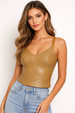 Women’s Genuine Lambskin Leather Halter Top — Fitted, Soft & Elegant picture
