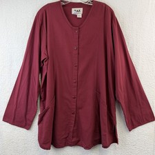 FLAX Jacket Tunic Top Womens Large Red Button Front Cotton Pockets picture