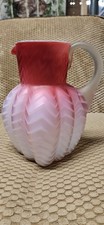 Victorian Mt Washington Pink Mother of Pearl Satin Glass Herringbone Pitcher 8.5 picture