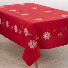 Saro Lifestyle Embroidered Snowflake Design Tablecloth Red 70x180 picture