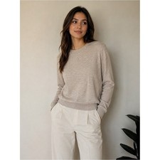 Saks Fifth Avenue Beige Wool Blend Textured Crewneck Sweater S picture