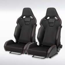 Universal Reclinable Sport Bucket Racing Seats Black PU Leather & Suede+Slider picture