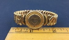 Vintage WWII Sweetheart Victory Expansion Bracelet Heart Medallion Gold Tone picture