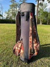 *VINTAGE* HOT-Z ARNOLD PALMER GOLF CART BAG BURGUNDY & GREY PATTERNED & STRAP picture