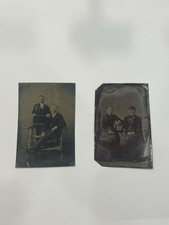 Antique Tintype Photo Lot 1870s Two Men Rustic Twig Chair Seated Women picture