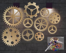 10Pcs Steampunk Decor Wooden Gear Set, Industrial Vintage Wheels for Wall Hangin picture