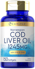 Norwegian Cod Liver Oil with EPA & DHA | 1245mg | 150 Softgels | by Carlyle picture