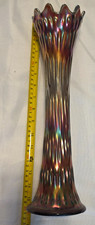 Vintage Red Iridescent Carnival Glass Swung Vase 17