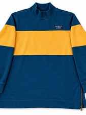 L.L.Bean Men’s XL Colorblock Cotton Mock Neck Pullover Blue Gold Side Zip picture