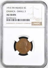 MEXICO 1915 TM 3 CENTAVOS, OAXACA, SMALL 3, NGC AU58 BN 025016 picture
