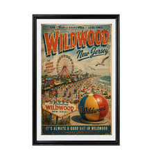 Wildwood New Jersey Boardwalk Beach Travel Poster Vintage Décor 13x19 Framed picture