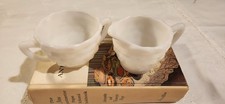 Vintage 1960's Hazel Atlas Cubist Opaque Milk Glass Creamer & Sugar Bowl Set EUC picture
