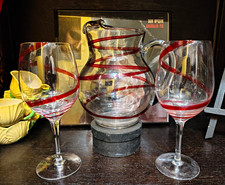Retired Pier One Red Swirline Pitcher & Wine Glass Set picture