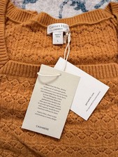 Garnet Hill 100% Cashmere Pointelle Knit Sweater Women's L Caramel NWT picture