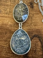 NWT J. Jill Silver Oval Bezel Set Gray/Green Two Stone Drop Pendant Necklace picture