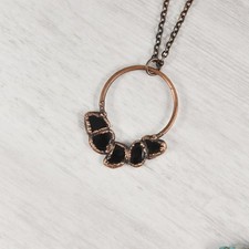 Black Obsidian Necklace, Natural Stone Pendant, Antique Copper, Boho Jewelry picture