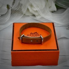Authentic Hermes Behapi Leather Bracelet Single Tour Tan Silver Buckle Box 6.5