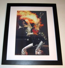 Large Framed Kiss Legend Ace Frehley '77 Guitar on Fire / Smoking on Stage 23x20 picture