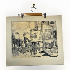 Original 1966 Pen & Ink Drawing Cathy Olson Art 101 Surreal Collage 20x23 picture