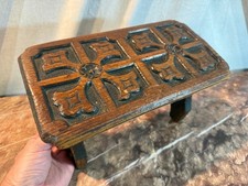 Antique Victorian Carved GOTHIC REVIVAL PETITE STOOL Footstool Bench c. 1800's picture