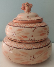 Temptations By Tara 2 Stackable Beehive Cannister/Lid Orange Old World 12/20 Oz picture