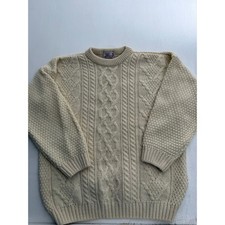 Highland Home Industries Wool Cable Knit Sweater Made in Scotland Cream Womens L picture