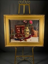 Signed Still Life Floral Romantic European Style Statement Art Oil Painting picture