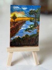 Aceo by Vicki Perez Waiting for Sunset Peaceful with water view picture