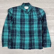 CARLISLE Vintage Plaid Blazer Jacket Wool Blend Green Blue Tweed Size 6 HongKong picture