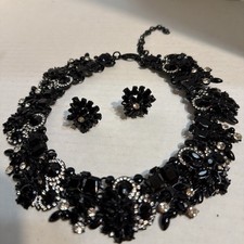 Jerollin Black glass & Clear Sets Choker Necklace And Earrings Ship 5.00 picture