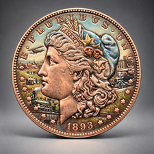 1893 Morgan Silver Dollar Slabbed Amelia Earhart Colorized Coin Mintage 100 COA picture