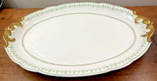 R. Delinieres Limoges France Oval Meat Platter Green Swag Gilt Handles c. 1879 picture