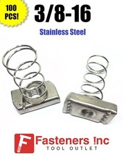 (Qty 100) 3/8-16 Grade 316 Stainless Steel Strut Nut Channel Regular Spring picture