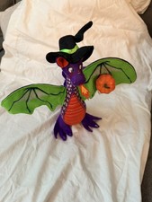 Annalee 9” Fire Dragon 2012 Purple Green Pumpkin Witch Hat Halloween Doll 301812 picture