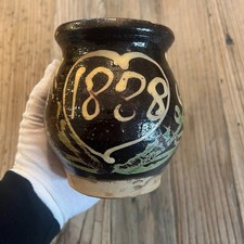 Antique Slipware Redware Pitcher Dated 1828 Heart Tulip Folk Art Pottery Jug picture