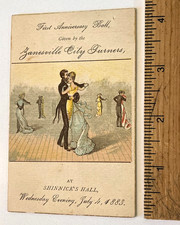 1883 Zanesville Ohio Turners Dance Invitation - Shinnick Hall - Rare Ephemera picture